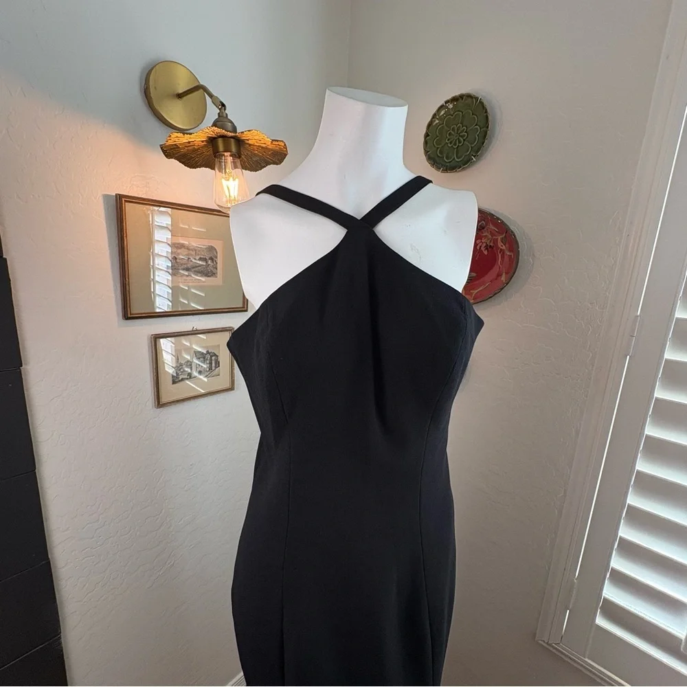 Dress The Population Dress Black Halter Straps Mermaid Whimsy Dark Romantic